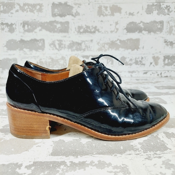 Louise et Cie Black Patent Leather Lace Up Block Heel Loafers Boots D263 - Picture 5 of 12